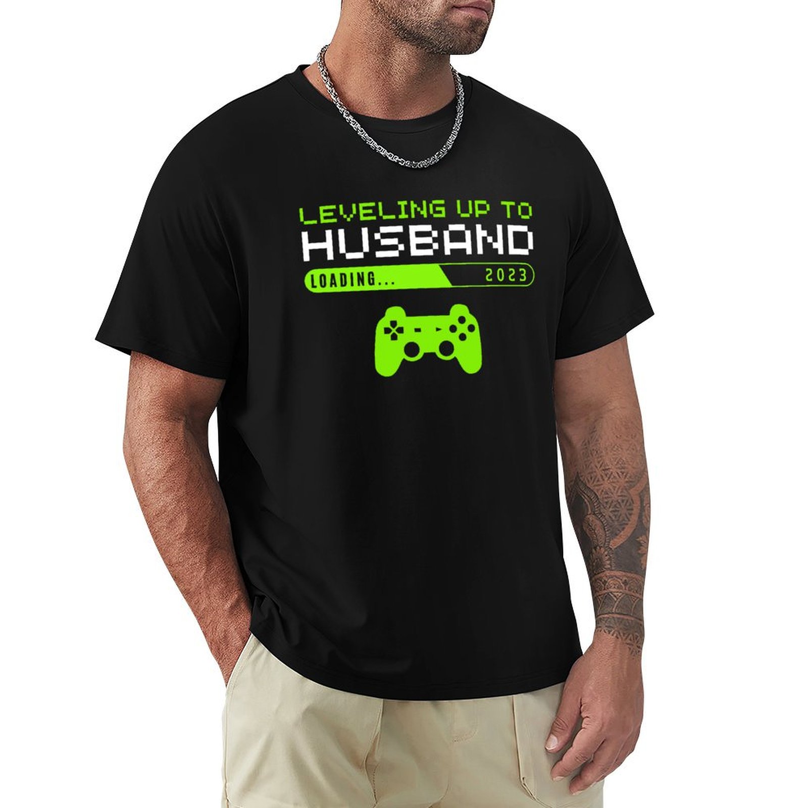 Men'S Grooming Video - 夫になるまでのレベルアップ est 2023、新郎ビデオゲーム愛好家婚約おもしろTシャツ、デイリーワーク半袖トップ