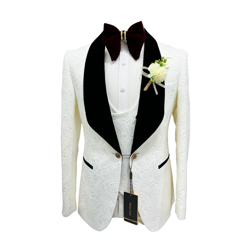 Men Grooming Outfit - Thorndike メンズ ウェディング スーツ ホワイト ジャカード