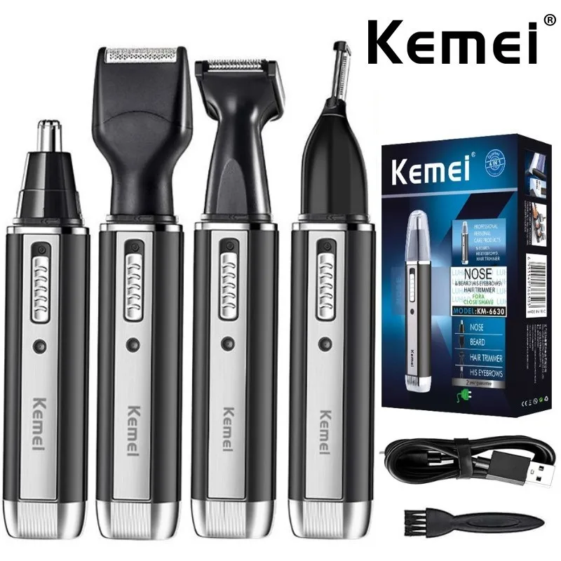Men'S Grooming Nose Hair Trimmer - Kemei 4 in 1 トリマー男性用電動鼻と耳トリマー充電式トリマー毛ひげ鼻と耳クリーナーグルーミングセット