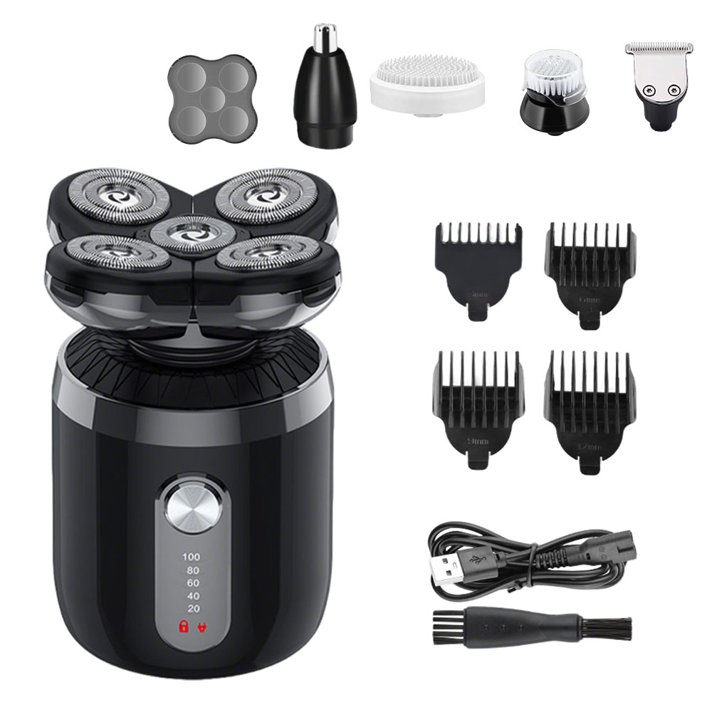 Men'S Grooming Nose Hair Trimmer - 5-in-1 5ヘッド電気シェーバー メンズ用、USB充電式 バルドヘッドシェーバー グルーミングキット 鼻毛トリマー＆ヘアクリッパー付き