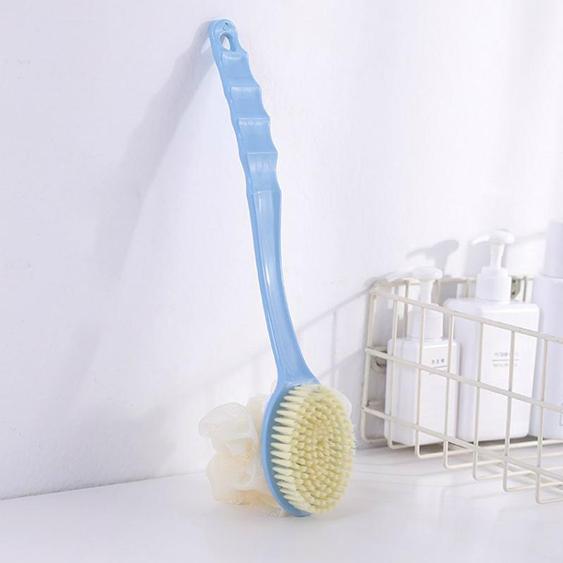 Exfoliating Scrub Mens - 柔らかいヘチマと毛付きの角質除去用背中洗いブラシ、湾曲した長い柄のシャワーブラシ、女性男性用、フェイススパ、毎日の肌洗浄に