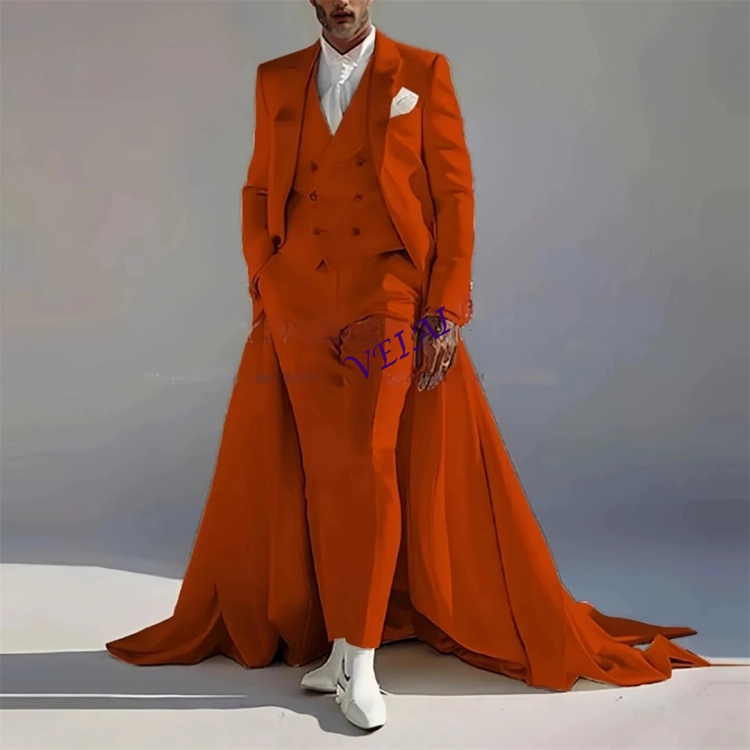 Men'S Grooming Jacket - カスタムメイドメンズバンケットスリーピーススーツセット、ロングテールスーツジャケットパンツベスト、メンズウェディンググルームスーツXS-4XL各種
