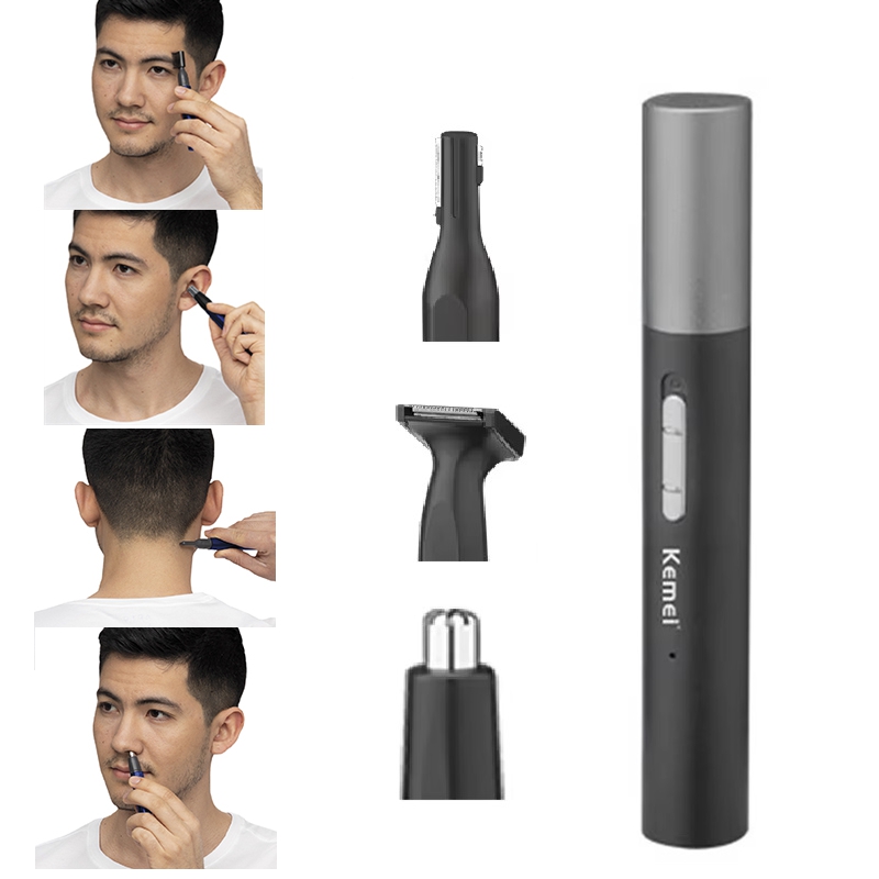 Men'S Grooming Nose Hair Trimmer - Kemei Pro 充電式鼻毛トリマーペンひげグルーミングキット電動フェイシャルネックラインボディトリマー耳眉毛トリマー男性女性用