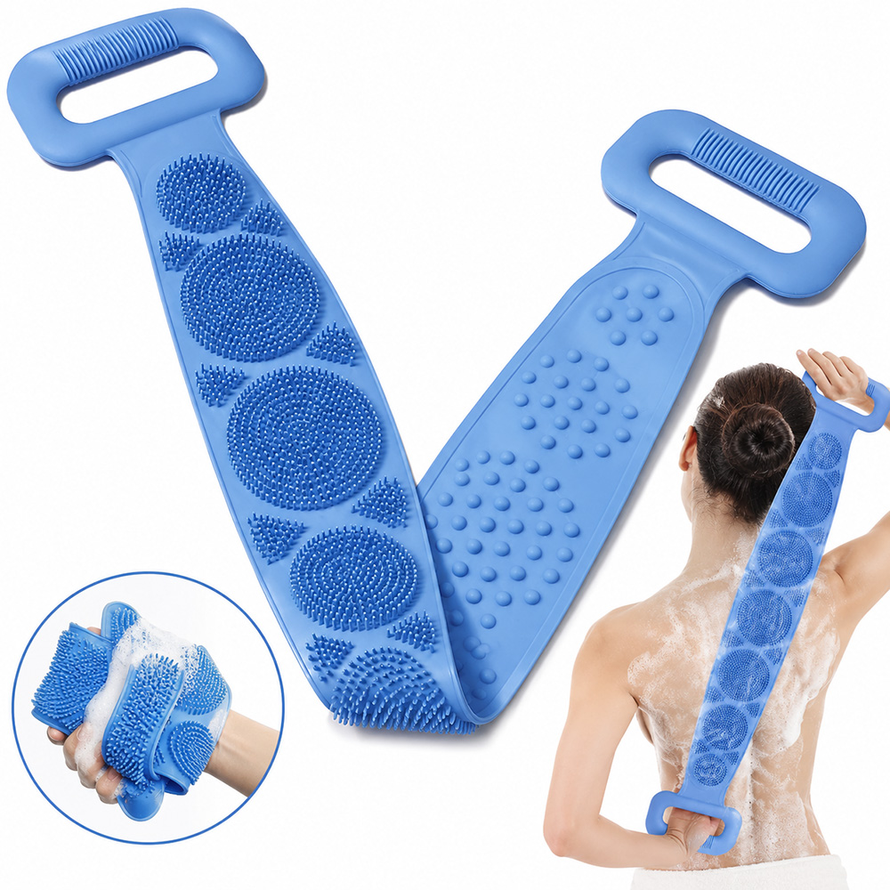 Exfoliating Scrub Mens - 23インチシリコン製背中洗いブラシ（シャワー用）- 両面角質除去ブラシ（ハンドル付き）、男女兼用ディープクレンジングボディツール