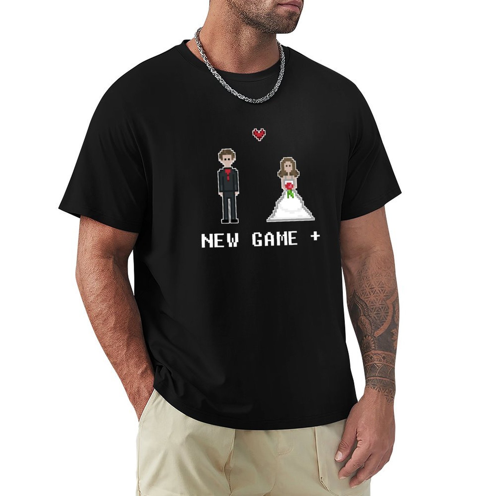 Men'S Grooming Video - ビデオゲームウェディング ニューゲームプラス 8ビット新郎新婦Tシャツ 機能性カジュアル半袖Tシャツ