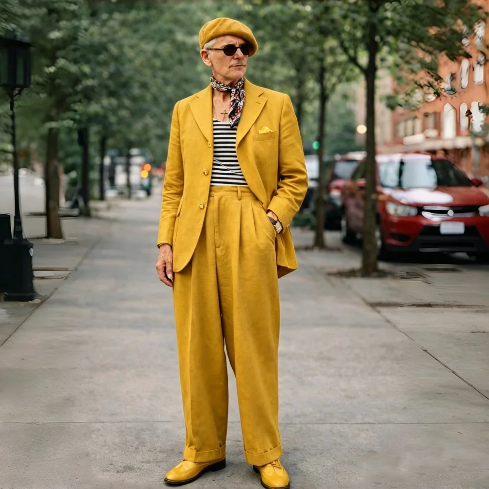Men Grooming Outfit - ブラウンリネンメンズスーツ2ピース1970年代風メンズスーツプロムサマースーツヴィンテージグルームウェディングタキシードブレザートラウザーズセット