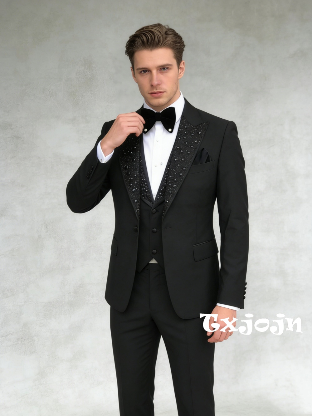 Mens Grooming Kit Luxury - メンズブラックビーズスーツ3点セット ビジネススーツ 高級フォーマルタキシード 結婚式新郎スーツセット プラスサイズ スリムフィットスーツ