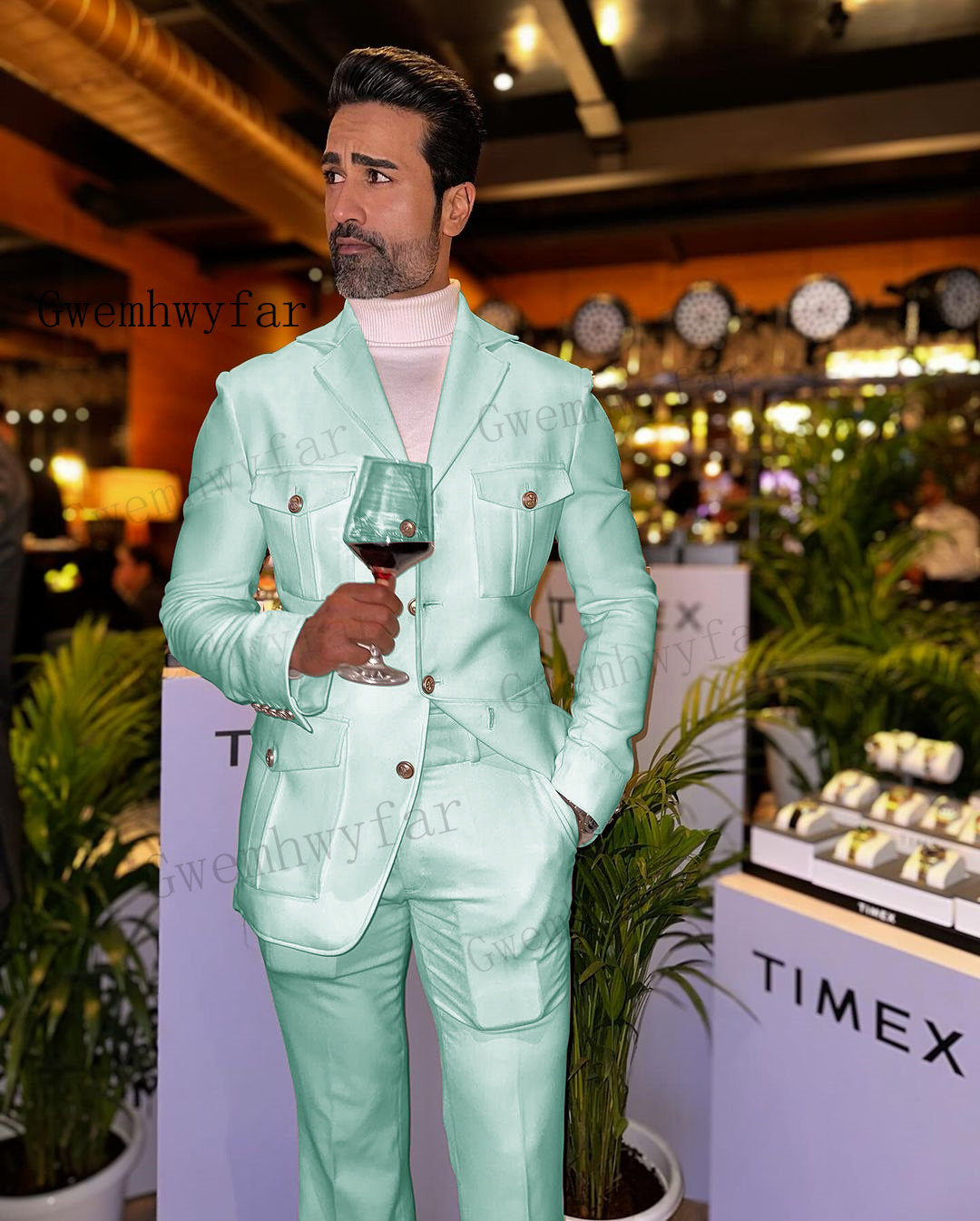 Men'S Grooming Jacket - Gwenhwyfar-メンズアフリカスリムフィットスーツ、新郎タキシード、テルノ、メンズブレザーセット、新郎の結婚式のウエディングコスチューム、ミントグリーン、2個