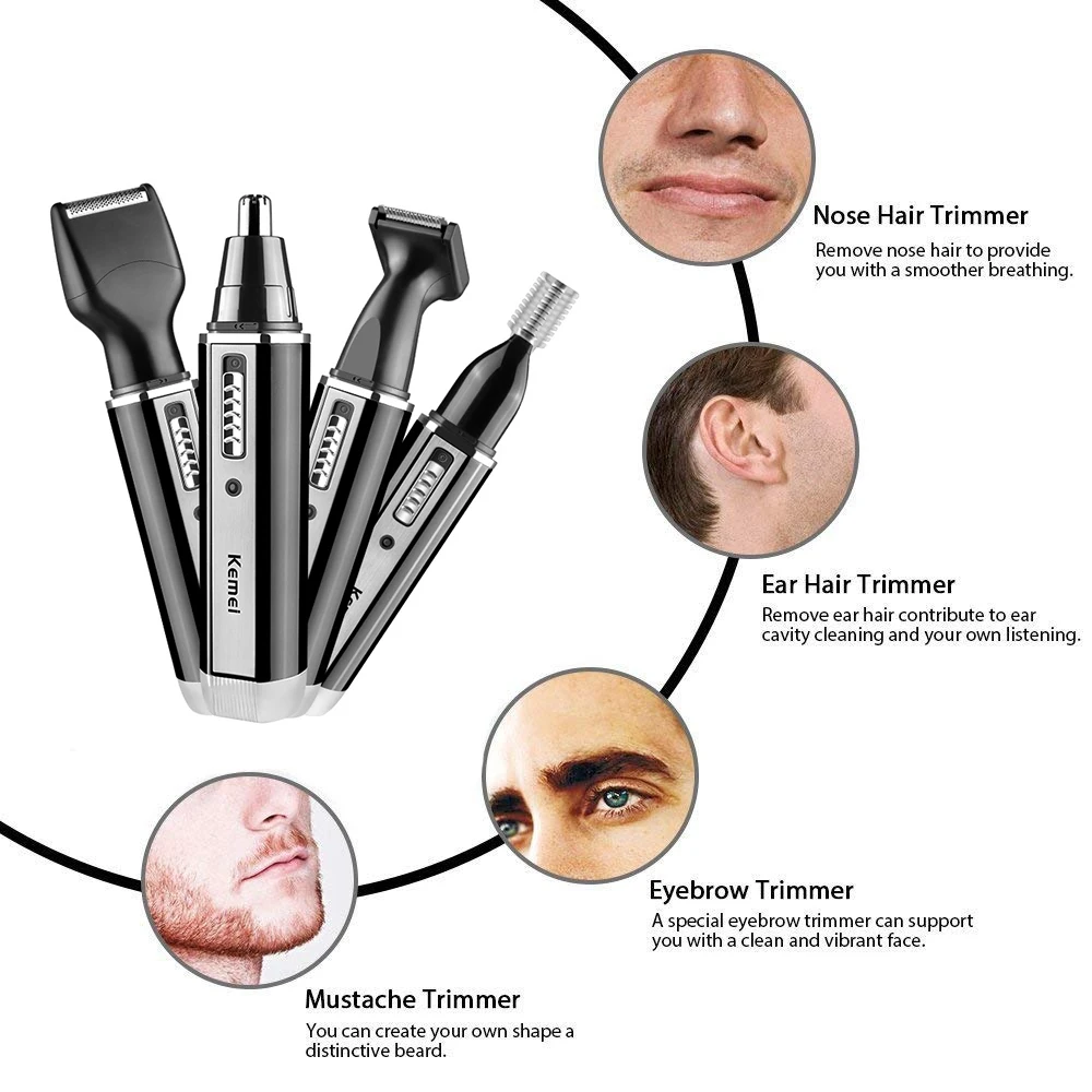 Kemei 充電式電気オールインワンヘアトリマー男性用グルー - Men'S Grooming Nose Hair Trimmer のレビューと価格