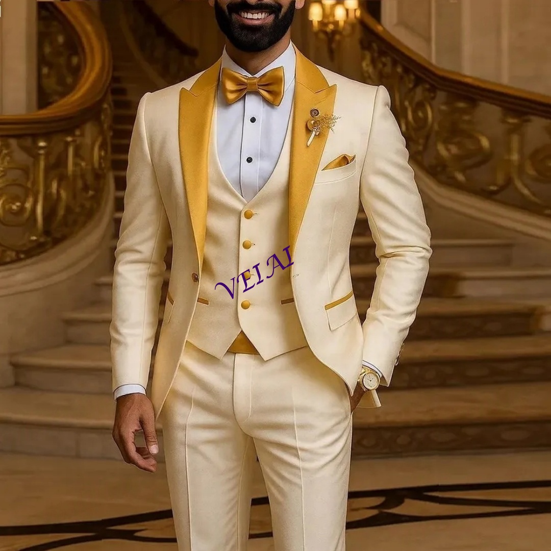 カスタムゴールドカラー アイボリー メンズスーツ 結婚式 パ - Men Grooming Outfit のレビューと価格