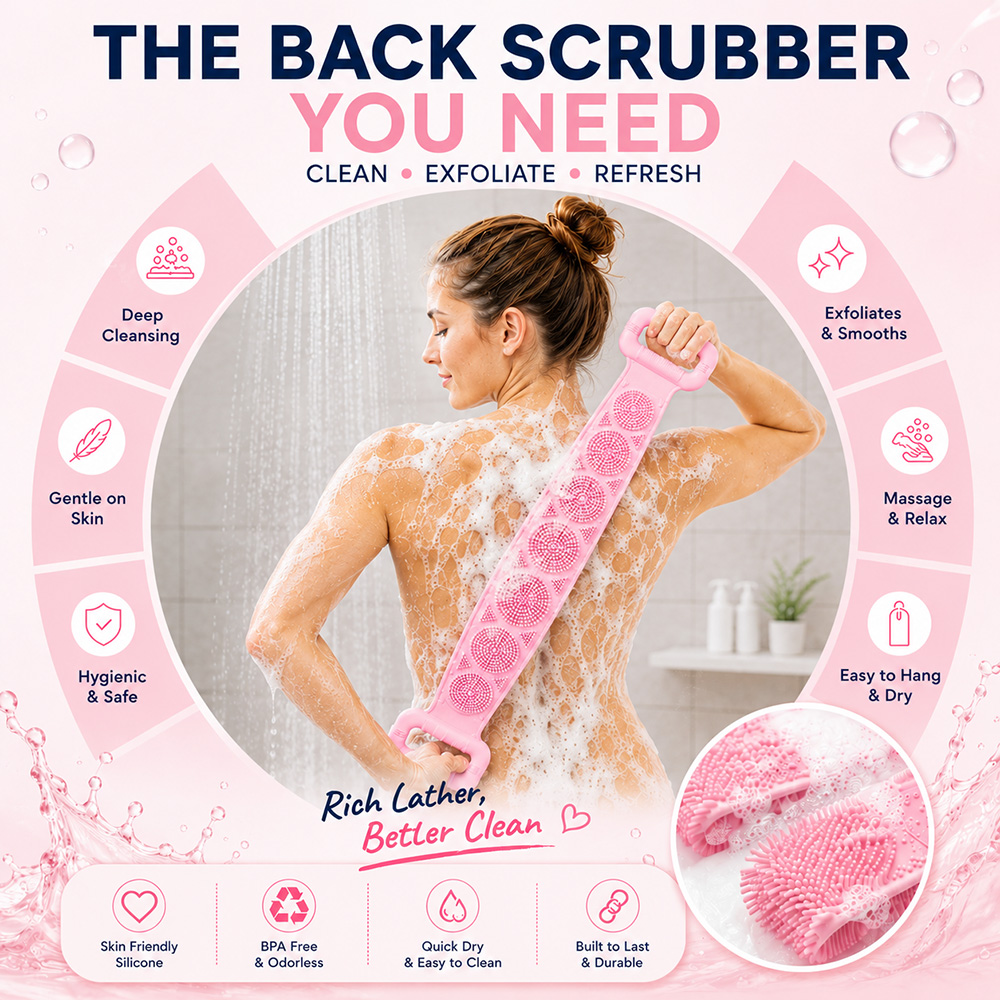 23インチシリコン製背中洗いブラシ（シャワー用）- 両面角質 - Exfoliating Scrub Mens のレビューと価格