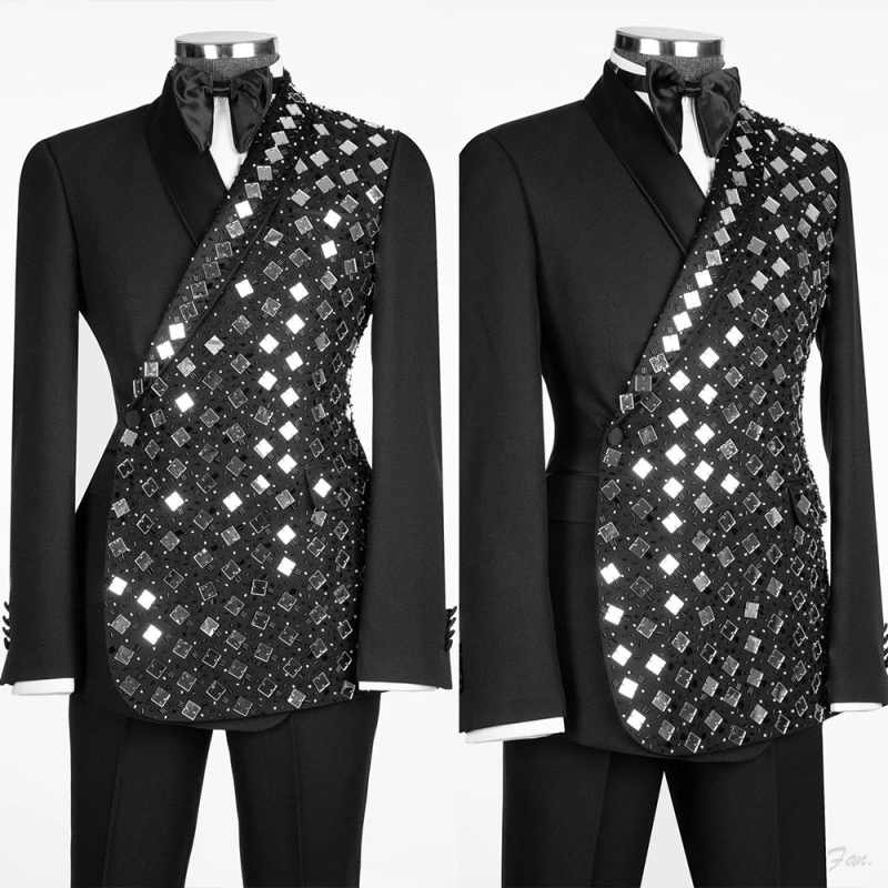 カスタムメイドダイヤモンドピーク2ピースセットメンズスーツシ - Men Grooming Outfit のレビューと価格