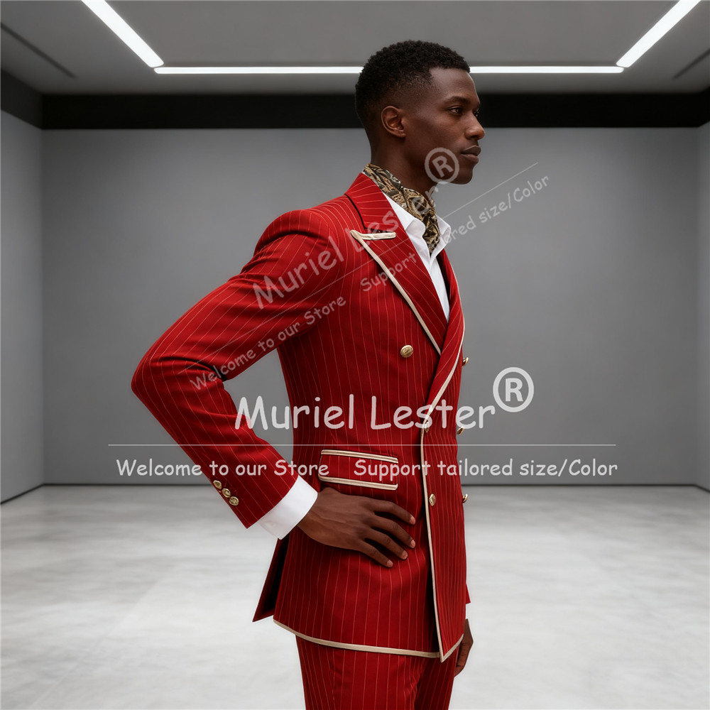 ネイビーストライプメンズスーツピークドラペルダブルブレスト2 - Men Grooming Outfit のレビューと価格