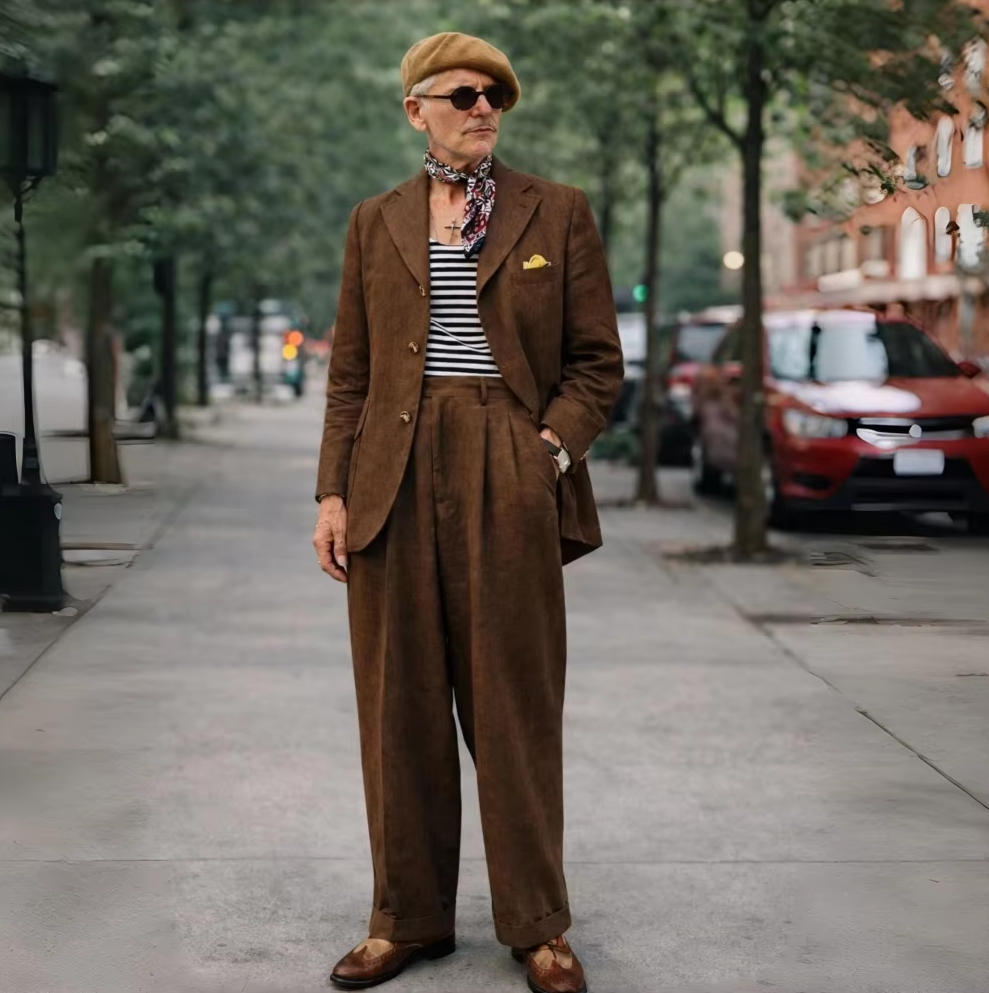 ブラウンリネンメンズスーツ2ピース1970年代風メンズスーツ - Men Grooming Outfit のレビューと価格
