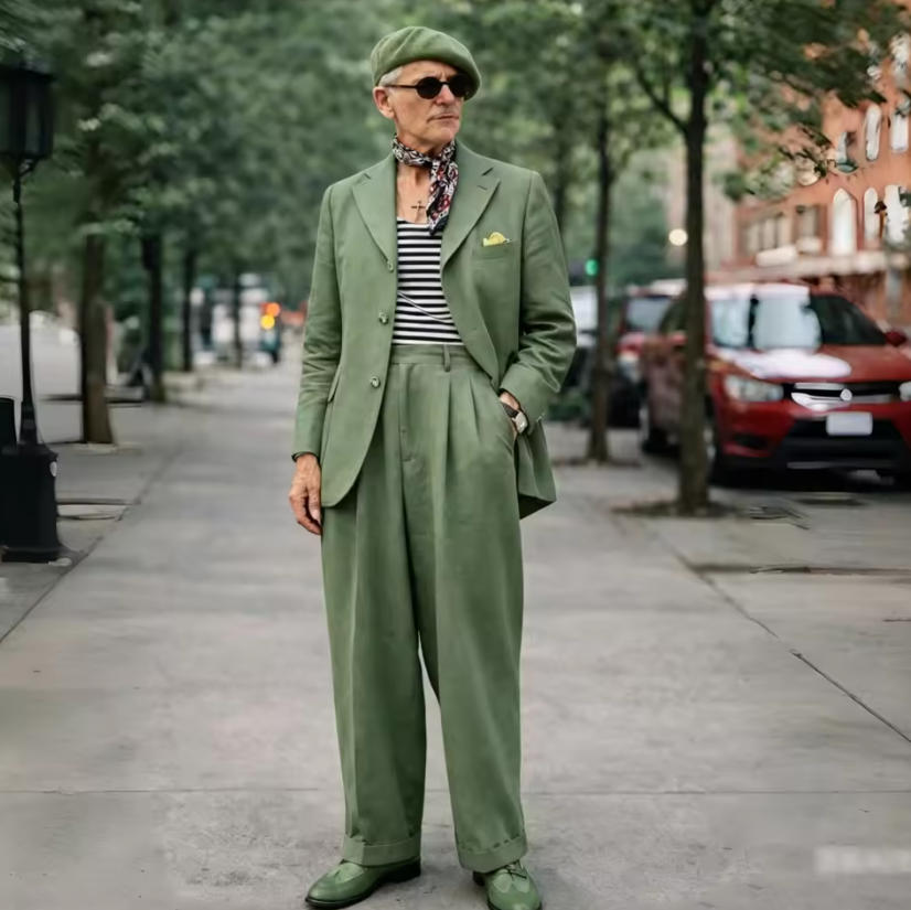ブラウンリネンメンズスーツ2ピース1970年代風メンズスーツ - Men Grooming Outfit のレビューと価格