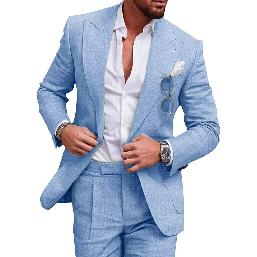 リネンマンスーツ 2 ピーススーツ夏新郎結婚式タキシードビー - Men'S Grooming Jacket のレビューと価格
