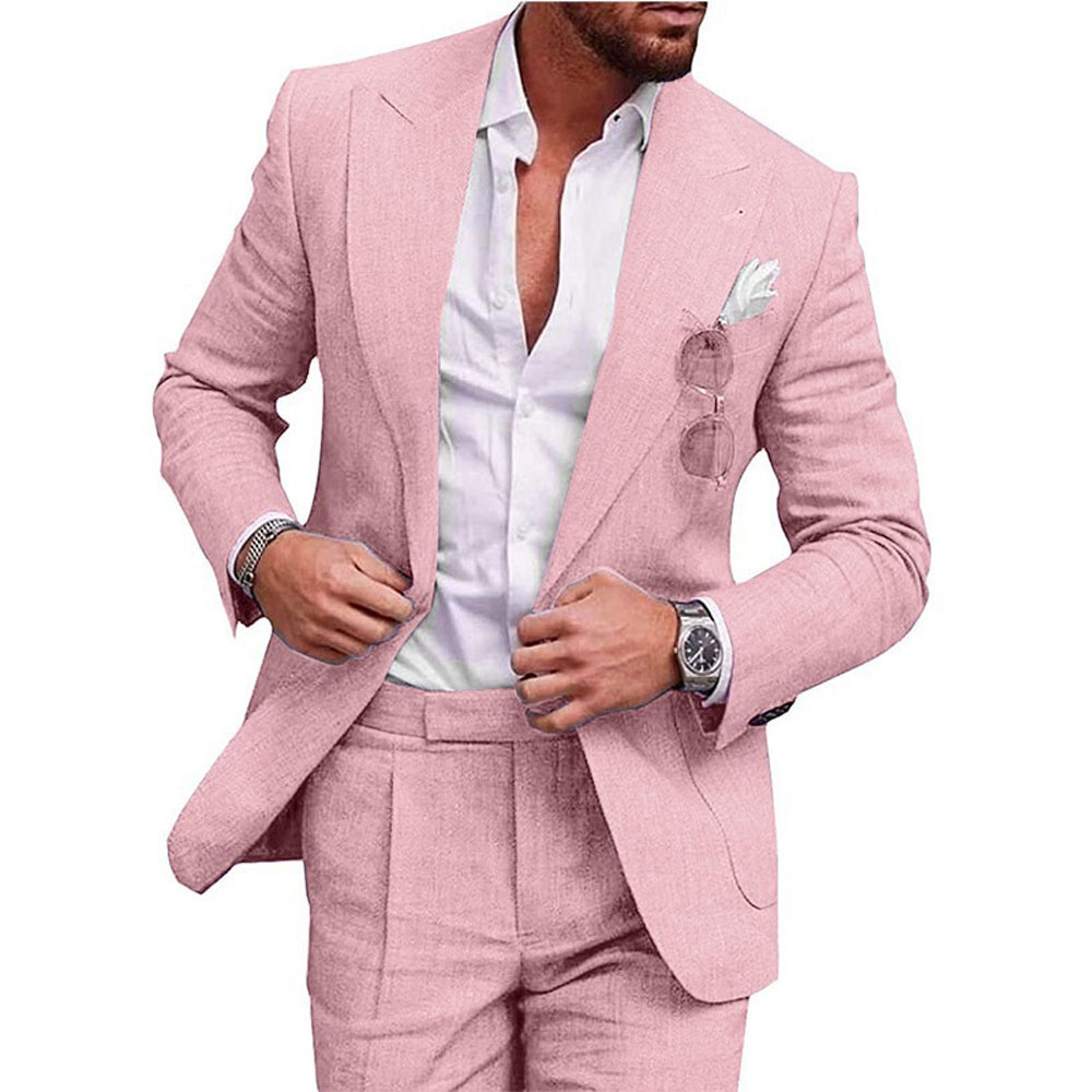 リネンマンスーツ 2 ピーススーツ夏新郎結婚式タキシードビー - Men'S Grooming Jacket のレビューと価格